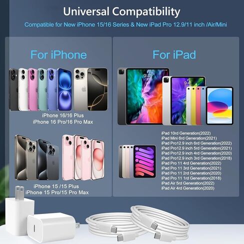 [معتمد من Apple MFi] شاحن iPhone 17 16 15 شحن سريع من النوع C شواحن USB C كتلة شاحن iPhone 17 16 15 Air Pro Max مع كابل 6FT لهاتف iPhone 17 16 15 Pro Max/Plus/iPad Pro in Saudi Arabia