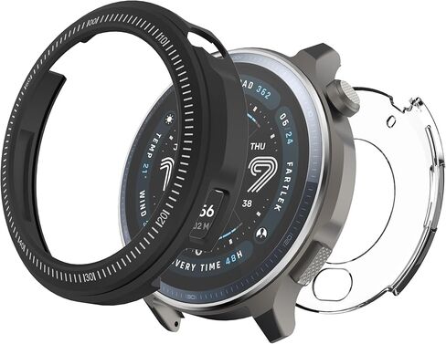 حافظة معدنية للساعة الذكية Amazfit Balance 2 مقاس 47 مم، إطار معدني 2 في 1 وغطاء خلفي شفاف من البولي كربونات مع ملحقات قماش للتنظيف، واقي متين مقاوم للصدمات للتوازن 2 47 مم للرجال والنساء (أسود) in Saudi Arabia