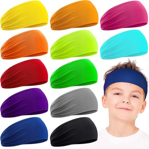 Zhanmai 12 Pieces Boys Headbands 16 Inch Kids Sweatbands for Sports Kids Toddler Headband Soft Athletic Wicking Elastic Hairband for Girls and Boys (Assorted Colors) in Saudi Arabia
