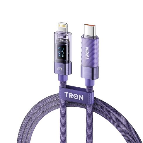 كابل شحن سريع TRON 20W USB-C إلى L، شاشة رقمية، توصيل طاقة PD، تصميم شفاف، مزامنة بيانات 480 ميجابت في الثانية، سلك مجدول، 5FT (أزرق) in Kuwait