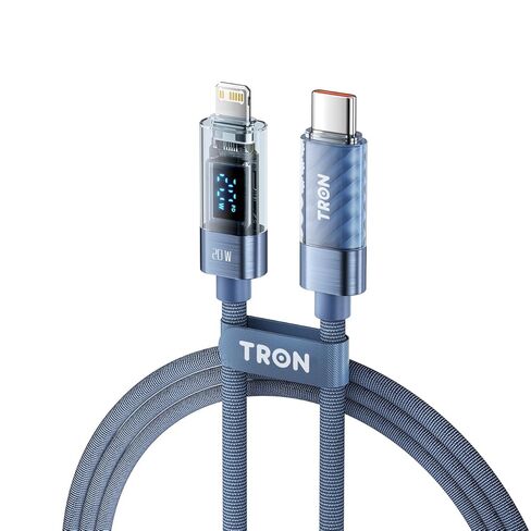 كابل شحن سريع TRON 20W USB-C إلى L، شاشة رقمية، توصيل طاقة PD، تصميم شفاف، مزامنة بيانات 480 ميجابت في الثانية، سلك مجدول، 5FT (أزرق) in Kuwait