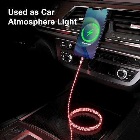 كابل شحن متعدد متوهج بإضاءة LED 3 في 1 من النوع C/Micro USB لهواتف iPhone، سلك شاحن سيارة RGB لهواتف Apple iPhone 15/14/13/12/11 Pro Max/XR/XS/SE، iPad/Android/Samsung-(4FT أحمر) in Kuwait