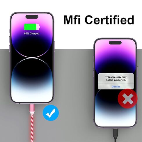 كابل شحن متعدد متوهج بإضاءة LED 3 في 1 من النوع C/Micro USB لهواتف iPhone، سلك شاحن سيارة RGB لهواتف Apple iPhone 15/14/13/12/11 Pro Max/XR/XS/SE، iPad/Android/Samsung-(4FT أحمر) in Kuwait
