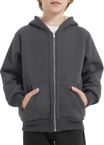 Kissonic Boys Girls Fleece Zip Up Hoodie Jacket Unisex Kids Warm Sherpa Lined Winter Hooded Sweatshirt in Saudi Arabia