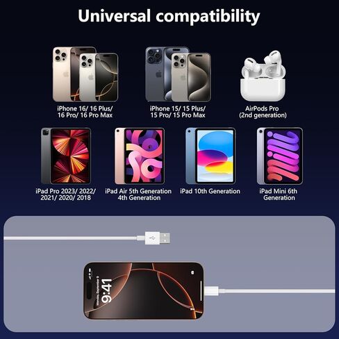 كابل USB إلى USB C لشاحن سيارة iPhone 17/16/15، 2 حزمة سلك Carplay بطول 3 أقدام شحن سريع لهاتف iPhone 17/16/15 Air Plus Pro Max، iPad Pro Air (أبيض) in Kuwait