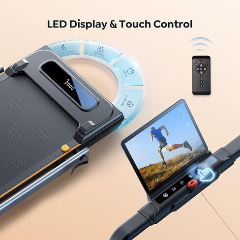 جهاز سير قابل للطي مع ميل بنسبة 7%، وسادة مشي محمولة تحت المكتب بقوة 2.5 حصان مع 0.6-7.5 ميل في الساعة، مقبض، جهاز تحكم عن بعد والتحكم في التطبيق، سعة قصوى 265 رطل للمنزل والمكتب in Kuwait
