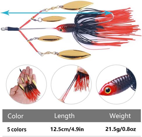 Fishing Lures 5Pcs Buzzbaits Buzz Baits Multicolor Spinner Baits for Bass Fishing Stainless Steel Spoon for Bass Pike Fishing in Saudi Arabia