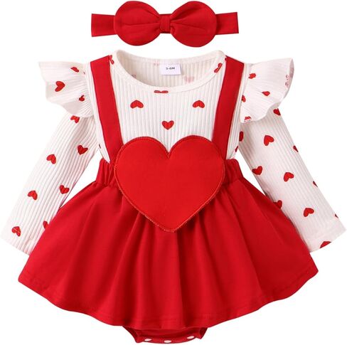 مجموعة عصابة رأس لباس My First Valentine Day مطبوع عليه قلب وأكمام طويلة لحديثي الولادة من Baby Girl in Kuwait