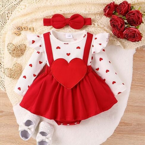 مجموعة عصابة رأس لباس My First Valentine Day مطبوع عليه قلب وأكمام طويلة لحديثي الولادة من Baby Girl in Kuwait