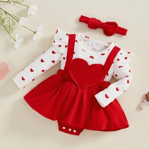 مجموعة عصابة رأس لباس My First Valentine Day مطبوع عليه قلب وأكمام طويلة لحديثي الولادة من Baby Girl in Kuwait