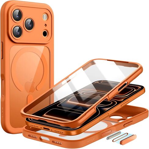JETech Case for iPhone 17 Pro Max 6.9-Inch with Built-in Tempered Glass Screen Protector and Camera Control Button, Compatible with MagSafe, 360 Degree Full Body Cover (Orange) in Kuwait
