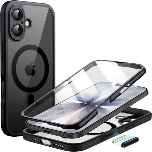 حافظة JETech لهاتف iPhone 17 Pro Max مقاس 6.9 بوصة مع واقي شاشة زجاجي مقوى مدمج وزر تحكم في الكاميرا، متوافق مع MagSafe، غطاء كامل للجسم 360 درجة (برتقالي) in Saudi Arabia