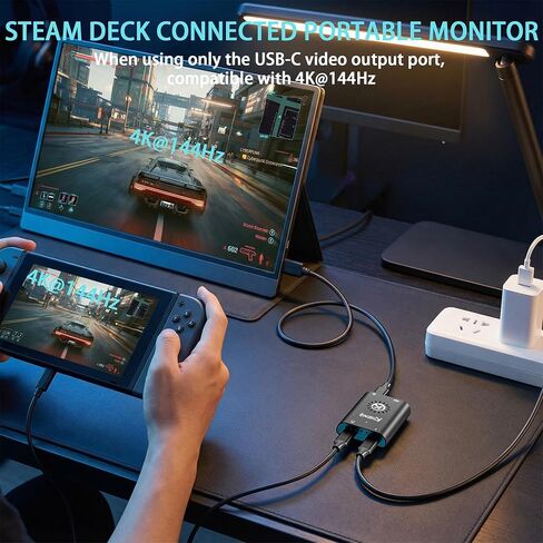 محول طاقة مزدوج العرض USB C إلى HDMI وUSB C إلى نظارات Xreal/Viture/RayNeo AR أو شاشات HDMI/Type C أثناء الشحن لجهاز Steam Deck، وROG Ally، وSwitch، ومتوافق مع 4K 144 هرتز|مروحة تبريد مدمجة in Kuwait