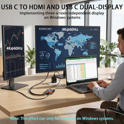 محول طاقة مزدوج العرض USB C إلى HDMI وUSB C إلى نظارات Xreal/Viture/RayNeo AR أو شاشات HDMI/Type C أثناء الشحن لجهاز Steam Deck، وROG Ally، وSwitch، ومتوافق مع 4K 144 هرتز|مروحة تبريد مدمجة in Kuwait