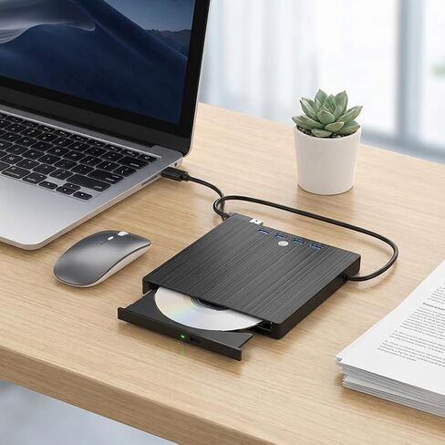 7-in-1 Multi Function USB-C Portable External CD DVD Drive and USB 3.0 Hub Compatible with Laptops in Saudi Arabia