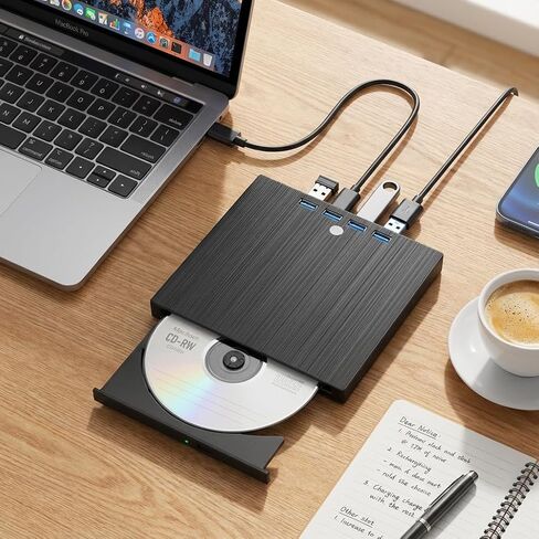 7-in-1 Multi Function USB-C Portable External CD DVD Drive and USB 3.0 Hub Compatible with Laptops in Saudi Arabia