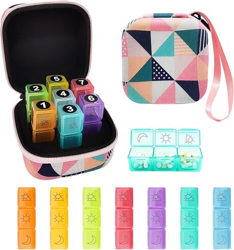 31 Day Monthly Pill Organizer with 3 Daily Compartments, Travel Medication Box with Pill Cutter, AM PM Storage Case (Checkerboard Theme) in Saudi Arabia