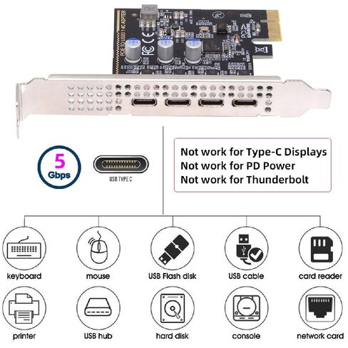 NFHK 5Gbps USB3.1 Gen1 USB-C أنثى أربعة منافذ إلى PCI-E 1x محول بطاقة uPD720201 مع قوس منخفض المستوى in Saudi Arabia