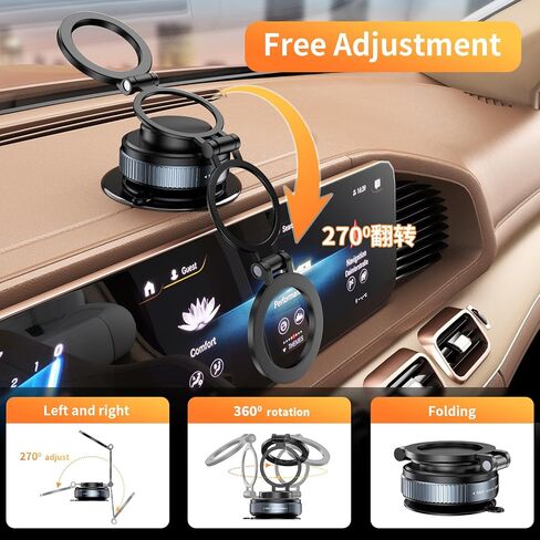 2025 Upgraded Metal 360° Adjustable Vacuum Suction Cup Phone Mount [98LB Suction], Magnetic Phone Holder for Car, Foldable Portable iPhone Holder Magsafe Car Mount in Saudi Arabia