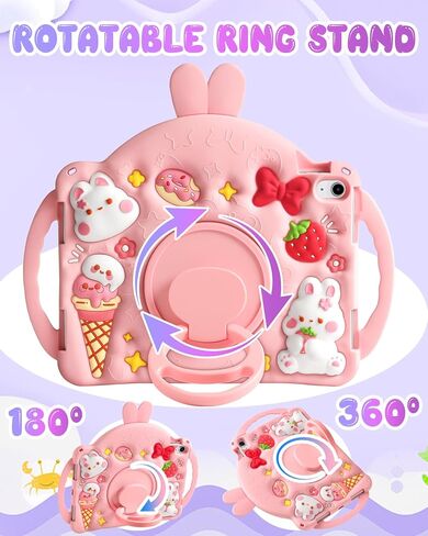 for iPad A16 Case/10th Generation Case - Kids Girls Cute Girly Protective Silicone Rabbit Tablet Cover for iPad 11th 11" 2025/10.9inch 2022 with Shoulder Strap & Rotating Kickstand & Handle in Saudi Arabia