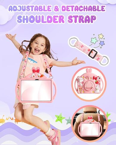 for iPad A16 Case/10th Generation Case - Kids Girls Cute Girly Protective Silicone Rabbit Tablet Cover for iPad 11th 11" 2025/10.9inch 2022 with Shoulder Strap & Rotating Kickstand & Handle in Saudi Arabia