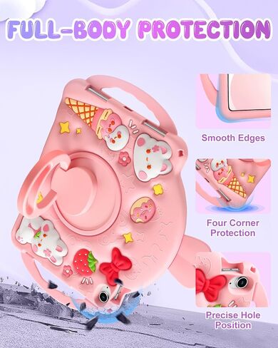 for iPad A16 Case/10th Generation Case - Kids Girls Cute Girly Protective Silicone Rabbit Tablet Cover for iPad 11th 11" 2025/10.9inch 2022 with Shoulder Strap & Rotating Kickstand & Handle in Saudi Arabia