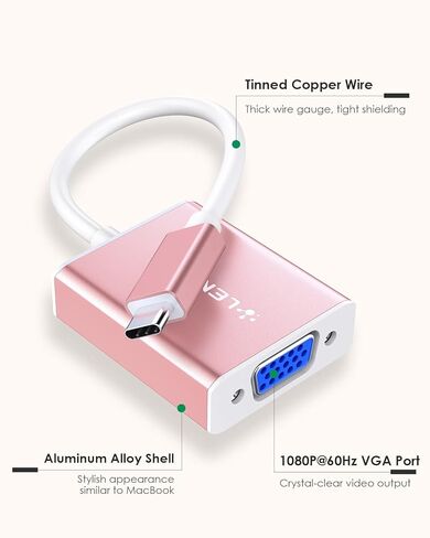 محول USB-C إلى VGA 1080P، ذهبي وردي in Saudi Arabia