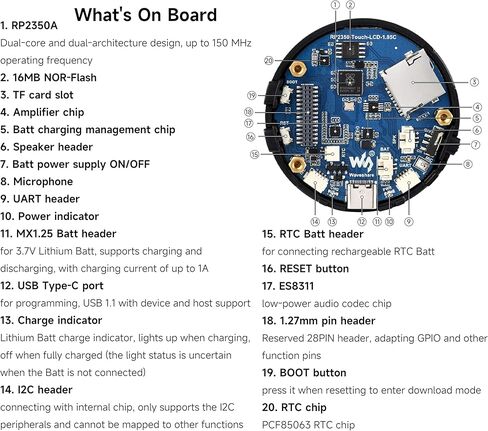 RP2350 1.85inch Round LCD Development Board, 360×360, 65K Color, Dual-Core and Dual-Architecture Design, for HMI, LVGL GUI and Embedded Projects (Standard Version) in Saudi Arabia