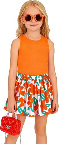 ملابس الفتيات ملابس الصيف للفتيات الصغيرات مجموعة ملابس 4 قطع للأطفال الصغار تانك توب وسروال قصير مقاس 2T-8Y in Kuwait