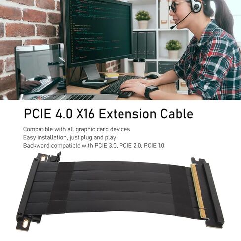 PUSOKEI PCIE 4.0 x16 Extender Riser Cable, High Dual Sided Reverse 180 Degree PCI E Ports GPU Graphic Card Extension Cable for RX 7900 7800 7700 7600 7500,etc (Black) in Saudi Arabia