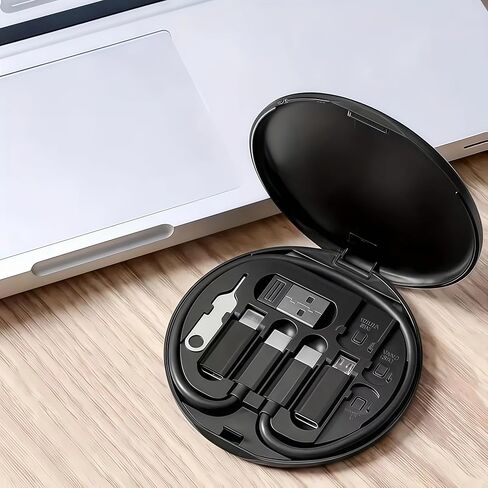 1PC 5-in-1 Multifunctional Charging Kit 60W PD Fast Charge Cable Organizer Box with Memory Card Slot for Travel, Home, Office, Black in Saudi Arabia