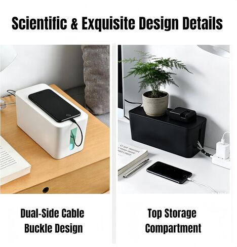 1Large+1Small Cable Organizer Set-2-Piece Home Office Desk Wire Management Storage Box,Cable Storage Box(Bamboo lid/Black) in Saudi Arabia