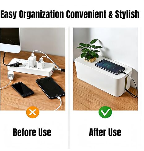 1Large+1Small Cable Organizer Set-2-Piece Home Office Desk Wire Management Storage Box,Cable Storage Box(Bamboo lid/Black) in Saudi Arabia