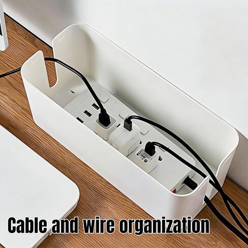 1Large+1Small Cable Organizer Set-2-Piece Home Office Desk Wire Management Storage Box,Cable Storage Box(Bamboo lid/Black) in Saudi Arabia