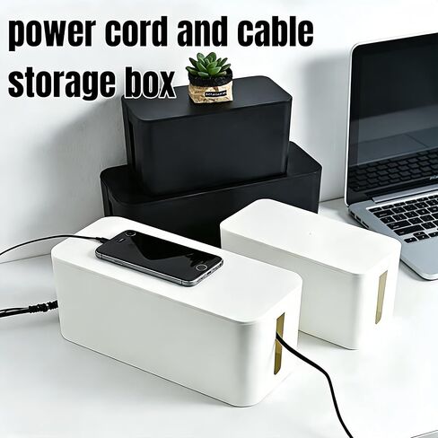 1Large+1Small Cable Organizer Set-2-Piece Home Office Desk Wire Management Storage Box,Cable Storage Box(Bamboo lid/Black) in Saudi Arabia
