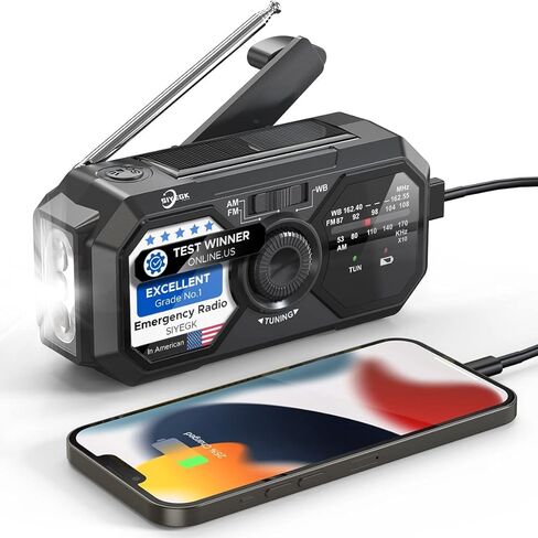 راديو طوارئ طوارئ ، راديو AM/FM/SW/NOAA Hand Crank مع بنك طاقة محمول 37000MWH ، شحن USB/Solar/Hand Crank ، AAA الذي يتم تشغيله ، SOS Alarm & Flashlist in Kuwait