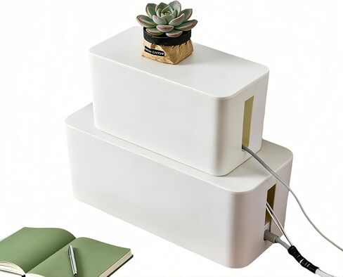 1Large+1Small Cable Organizer Set-2-Piece Home Office Desk Wire Management Storage Box,Cable Storage Box(Bamboo lid/Black) in Saudi Arabia