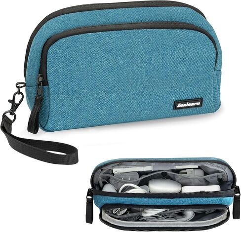 Portable Electronics Organizer Travel Case, Double Layers Tech Organizer, All-in-One Charger Storage Bag for Charging Cable, USB Cord, Charger, Power Bank, Flash Drive, Blue in Saudi Arabia