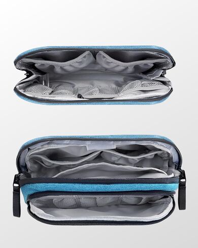 Portable Electronics Organizer Travel Case, Double Layers Tech Organizer, All-in-One Charger Storage Bag for Charging Cable, USB Cord, Charger, Power Bank, Flash Drive, Blue in Kuwait