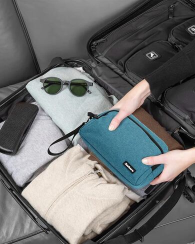 Portable Electronics Organizer Travel Case, Double Layers Tech Organizer, All-in-One Charger Storage Bag for Charging Cable, USB Cord, Charger, Power Bank, Flash Drive, Blue in Kuwait