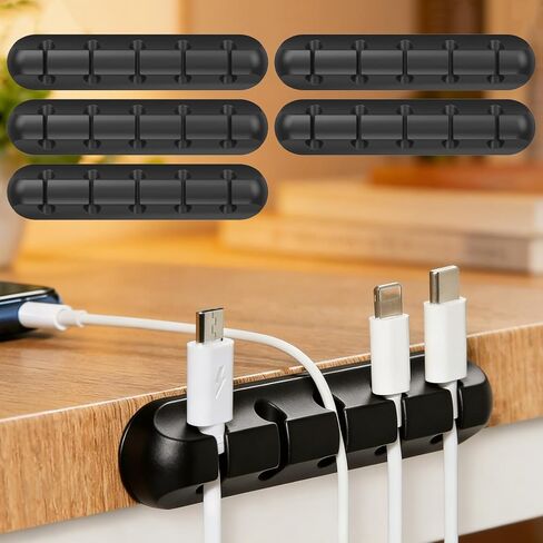 5 قطع من مشابك الكابلات اللاصقة - منظم وإدارة سلك المكتب لشاحن USB/المنزل/المكتب - أسود in Saudi Arabia