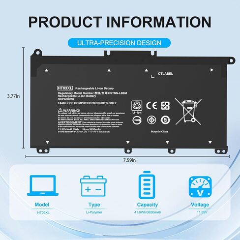 بطارية الكمبيوتر المحمول HT03XL L11119-855 لـ HP Pavilion 15-CS 15-DA 15-DB 15-DW 17-by 17-CA 14-CE 14-CF 14-DF Series 15-CS0053CL 15-DW0033NR 15-DA0014DX L11421-542 L11421-2C2 HSTNN-UB7J HSTNN-DB8R الكمبيوتر in Kuwait