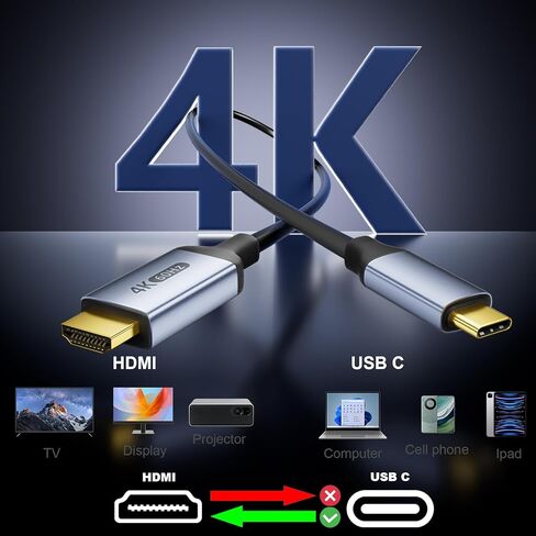 4K 60Hz USB-C to HDMI Cable, 3.3Ft/1M High-Speed USB 3.1 Type-C (Source) to HDMI (Display) Cord, (Thunderbolt 4/3 Compatible) for MacBook Pro/Air, iPhone 15/16, iPad Pro, iMac(3.3Ft/1M) in Saudi Arabia
