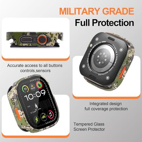 for 49mm Apple Watch Ultra 3/2/1 Bumper Case with Screen Protector Tempered Glass, and Ceramic Like Back Cover for iWatch, Straight Edge Ultra Thin Lightweight Protective Cover in Saudi Arabia