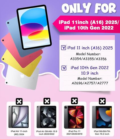 حافظة كانتيس لجهاز iPad 11 بوصة (A16) 2025/ iPad الجيل العاشر 2022 (10.9 بوصة) مع واقي شاشة، حافظة 11 مع حامل دوار 360 درجة / حزام كتف / حامل قلم، وردي فاقع in Kuwait