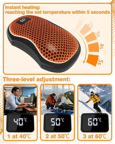AI Hand Warmers Rechargeable 2 Pack,Portable Digital Display Pocket Electric hot Hands,Magnetic Battery Powered Heater. Outdoor, Golf, Hunting, Camping Accessories, Gifts in Saudi Arabia