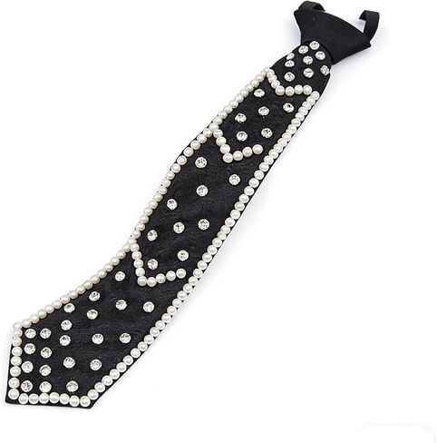 Black Pre-tied Ties with Artificial Pearls Adjustable Uniform Neckties Elegant Neckwear for Party Prom Banquet Date in Saudi Arabia