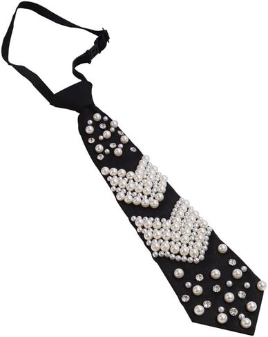 Black Pre-tied Ties with Artificial Pearls Adjustable Uniform Neckties Elegant Neckwear for Party Prom Banquet Date in Saudi Arabia
