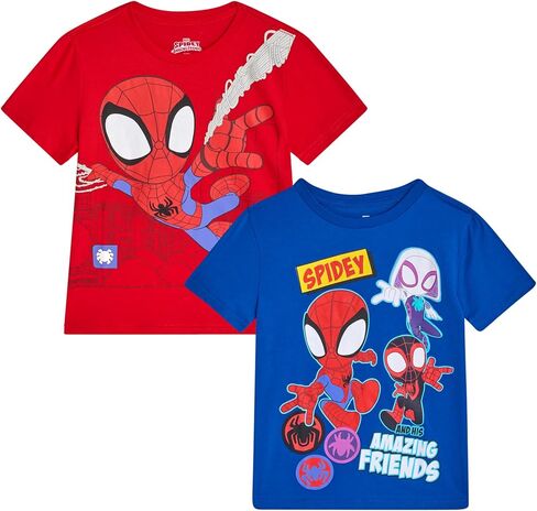 Marvel Spiderman Boys Graphic Tees - 2 Pack The Amazing Spider-Man & Friends Short Sleeve and Long Sleeve Boys Shirts (2T-16) in Saudi Arabia
