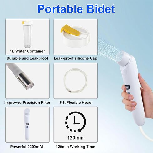دش محمول للتخييم - مضخة دش في الهواء الطلق 8000 مللي أمبير في الساعة مع 5 أوضاع للضغط ، وشاشة LED ، و IPX8 مقاومة للماء ، وتصميم خفيف الوزن للمشي لمسافات طويلة ، والسفر ، وتنظيف الحيوانات الأليفة ، والطوارئ in Kuwait